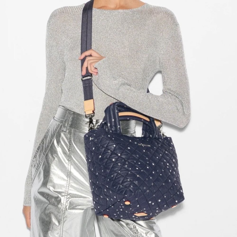 NWT MZ Wallace Dawn Navy With Silver Star Mini Metro Tote Deluxe Crossbody